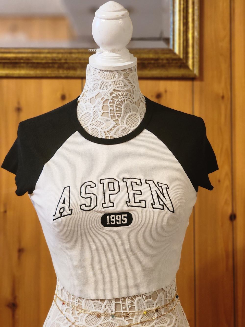 Aspen 1995 Black & White Raglan Crop Top